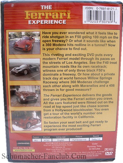 The Ferrari Experience DVD - Back View
