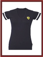Ferrari Ladies V-Neck Skinny Tee - Black