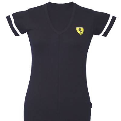 SFB2314 Black Ferrari Ladies V-Neck Skinny Tee - Detailed View