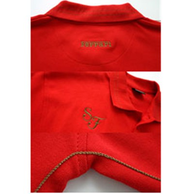 SFR5607 Ferrari Gold Stitch Shield Polo Shirt - Neck/Stitch View