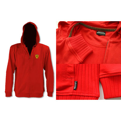 SFR6740 Ferrari Red Zip Through Hooded Sweatshirt - Detailed View
