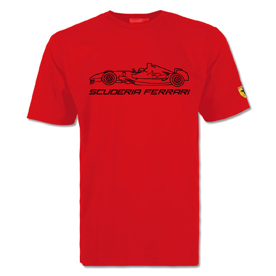 Ferrari T-Shirt with Ferrari Car Outline - Red