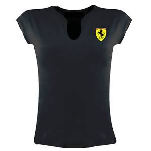 SFB2305 Black Ferrari Ladies V-Neck Skinny Top - Detailed View