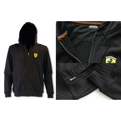 SFB6740 Ferrari Black Zip Through Hooded Sweatshirt - Detailed View