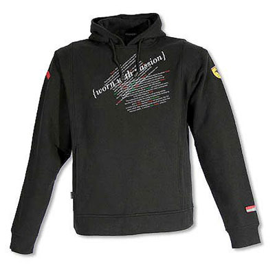 SFB6729 Ferrari Retro Script Black Hooded Sweatshirt - Detailed View