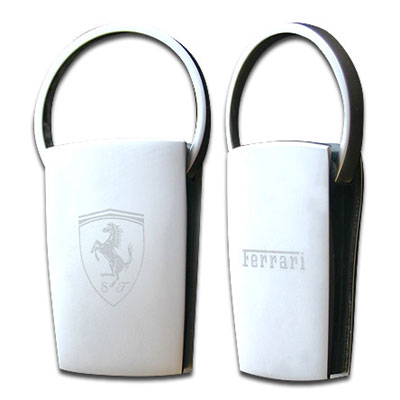 SFX8920 Ferrari Metal Square Etched Keychain - Front/Back View